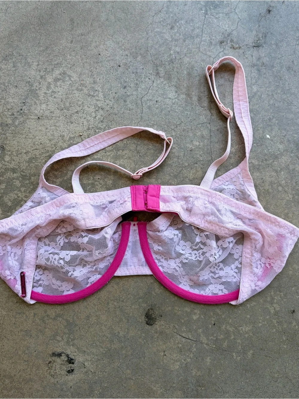 Pink Lace Underwire Bra with Sheer Floral Lace